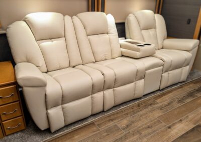 White Lambright Dutchboy RV Theater Sofa install inside a motorhome