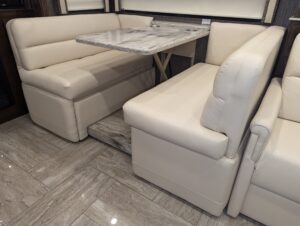 custom RV Dinette booth with removable table installed inside an RV